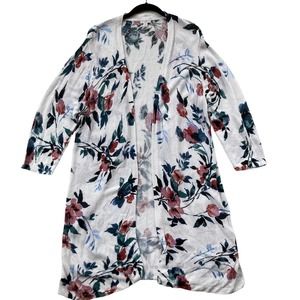 J. Jill Floral Print Long Linen Duster Cardigan Size XL